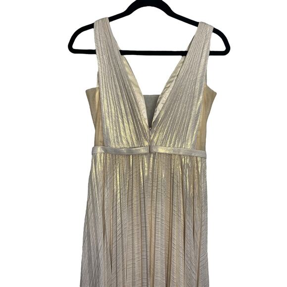 Prom Plunge Gold / Cream Side Slit Formal Dress by Cinderella Divine - Picture 4 of 9